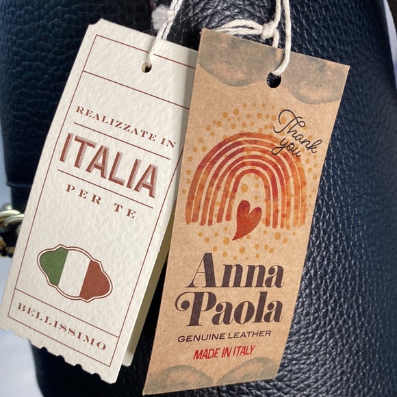 Anna Paola Italian Black Leather Bucket Bag NWT. - Picture 12 of 13